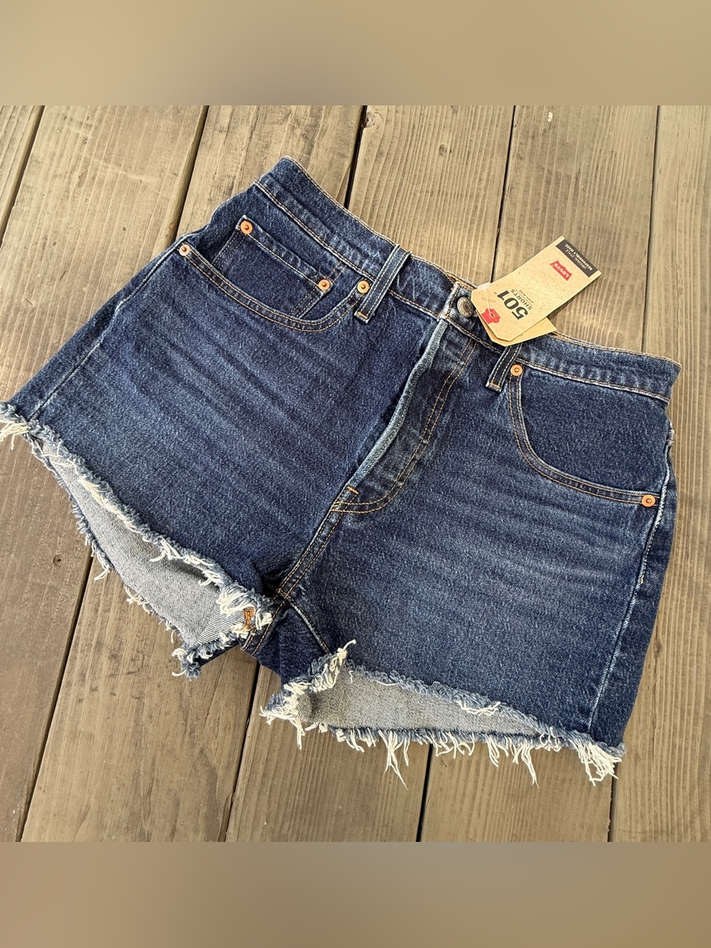 Levi's Dark Blue Distressed Denim Cutoff Shorts
